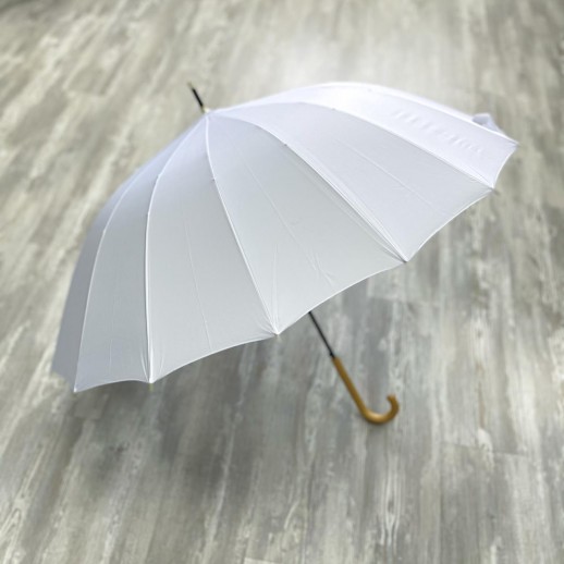 Зонт - трость, белый, с светло-коричневой ручкой (2021)